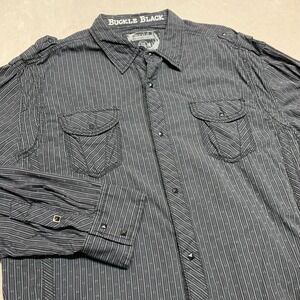 Buckle‎ Black Label Mens XXL 2XL Fit Snap Button Up Long Sleeve Black Grey Shirt